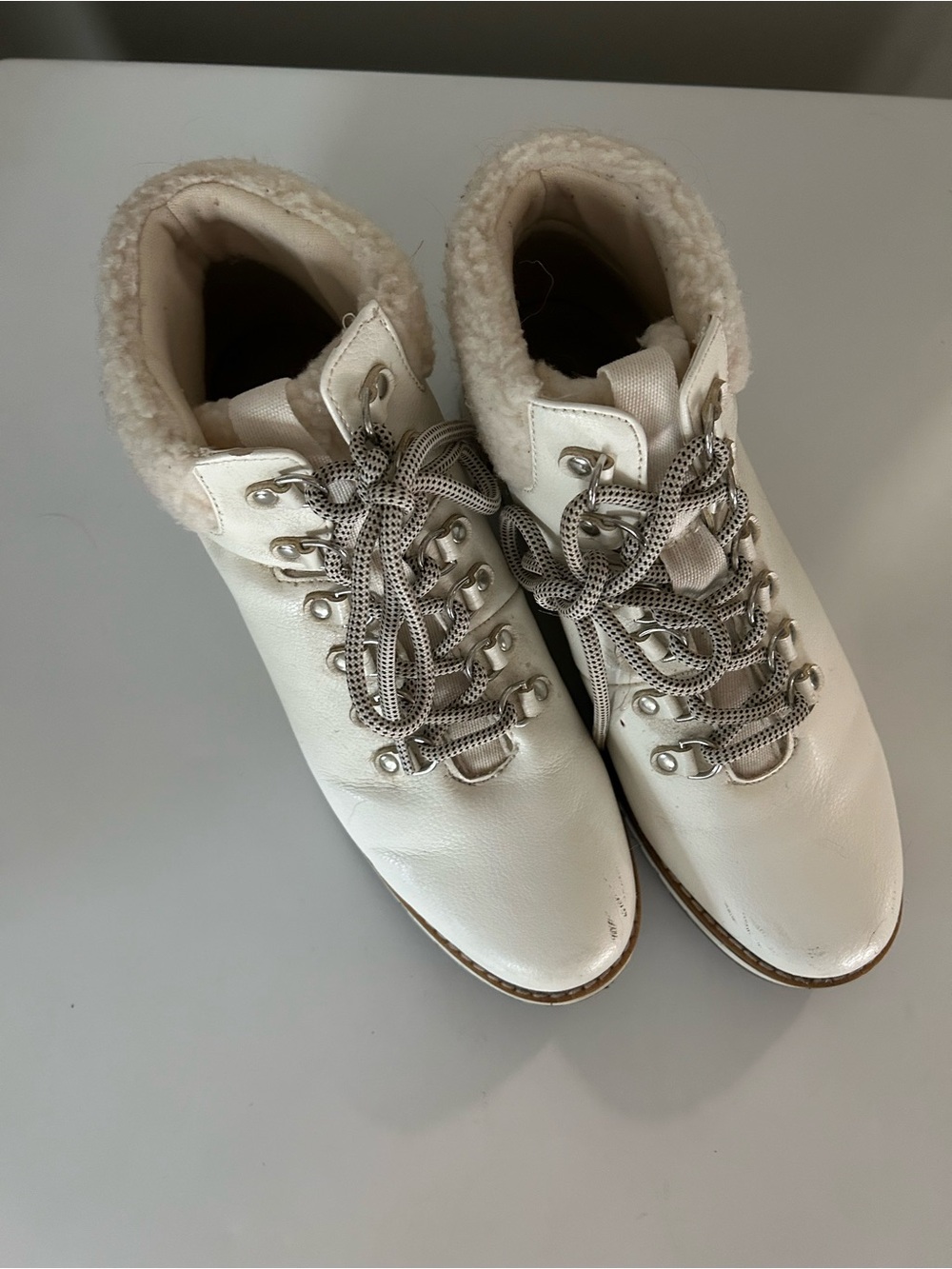 Sonoma Cream Lace-Up Faux-Shearling Hiking Booties